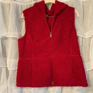 J. Jill red teddy bear hooded zip front vest